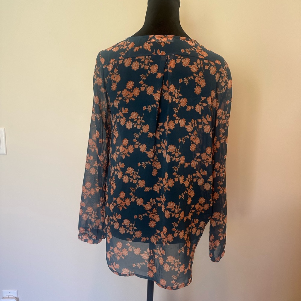 Lush Floral Wrap Blouse - Navy and Coral - Picture 2 of 3